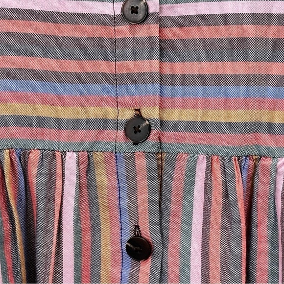 Madewell Rainbow Striped Mini Dress Scoop Neck Babydoll Tank Button Front Medium - Picture 6 of 9